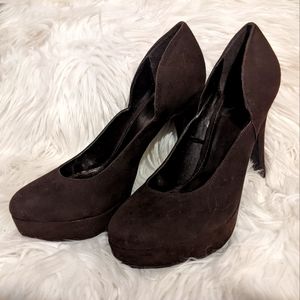 Dark Brown Platform Suede Pumps
